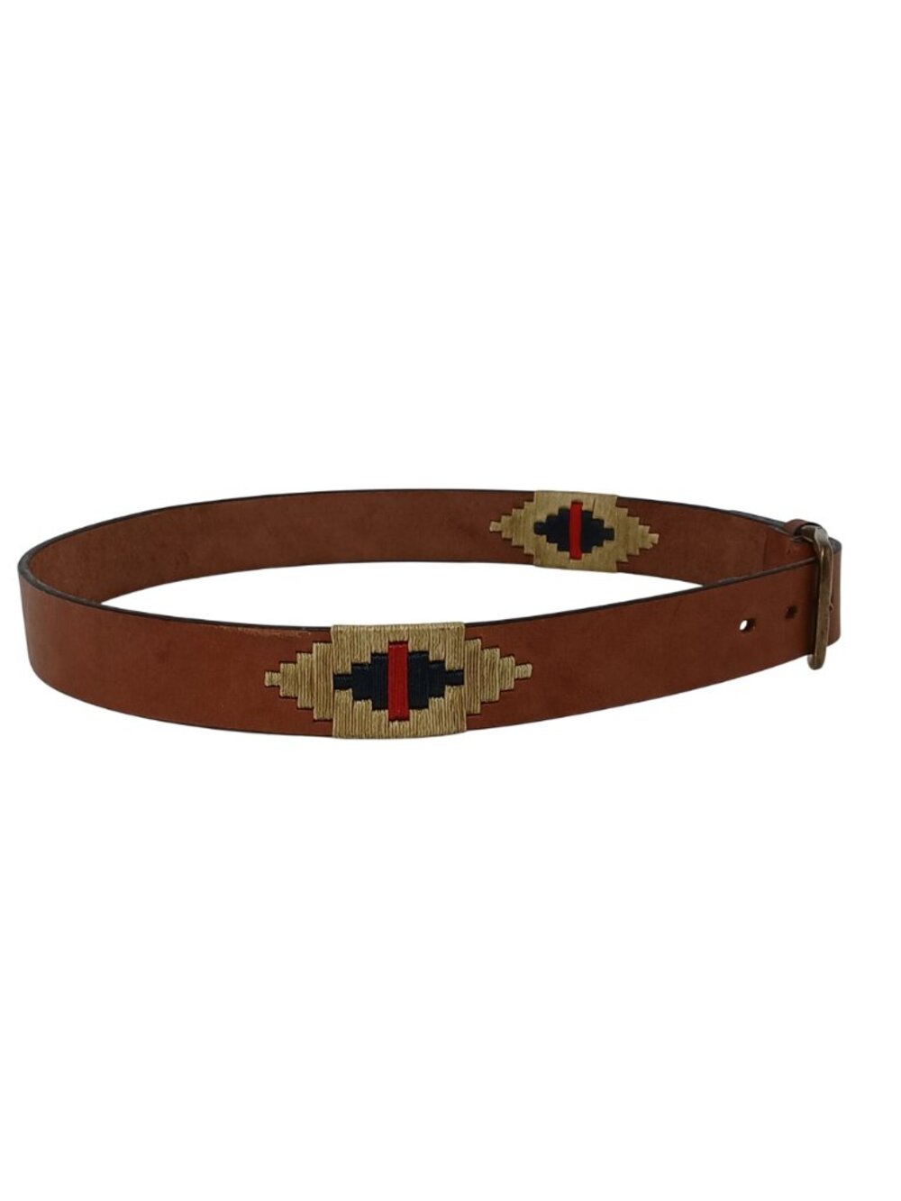 Gaucho Brown Leather Belt 90 cm Sz 35 Embroidered Western Tribal w/Buckle #D35H - Picture 2 of 11